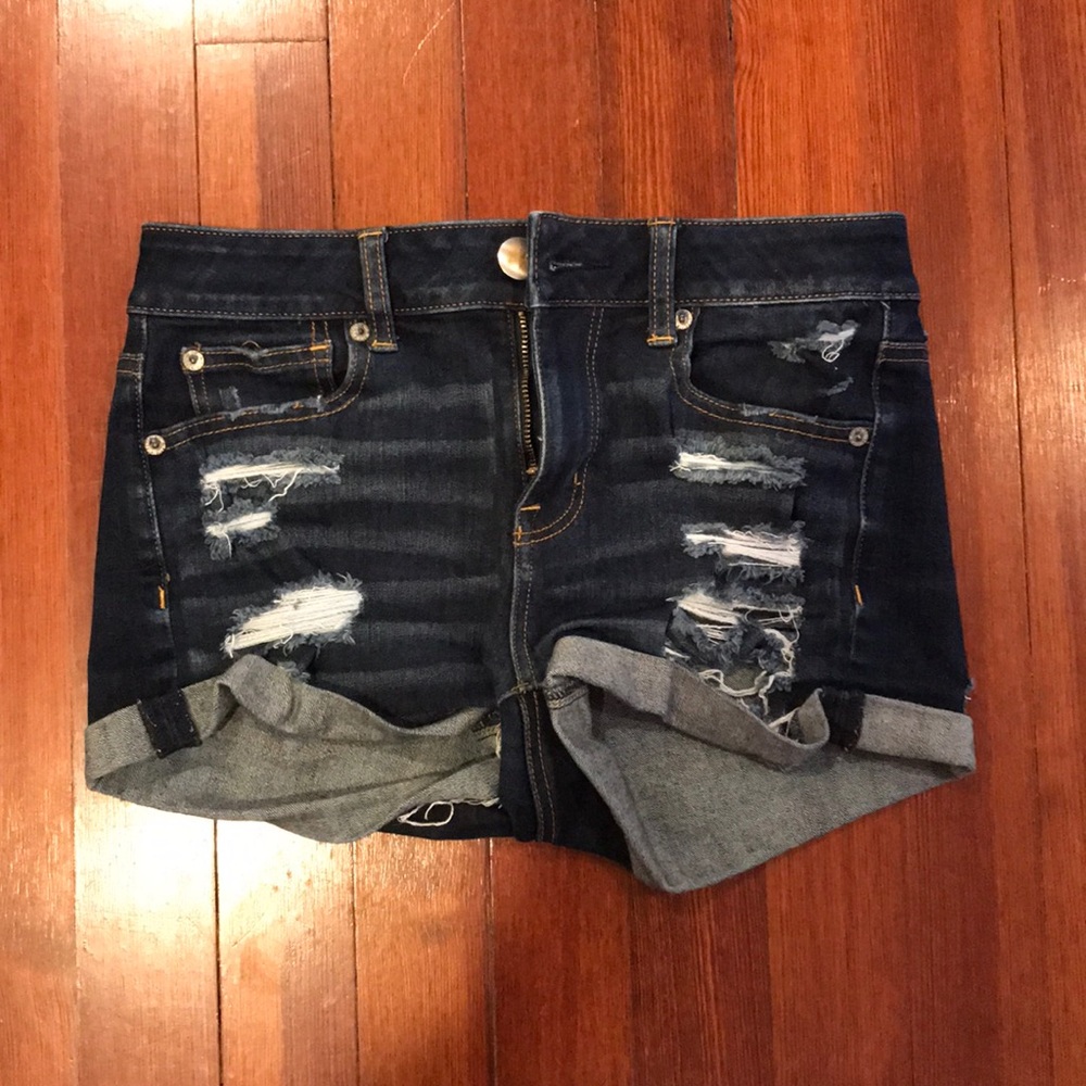American Eagle dark wash ripped denim shorts